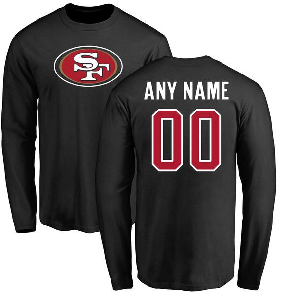 Men San Francisco 49ers NFL Pro Line Black Custom Name and Number Logo Long Sleeve T-Shirt->soccer t-shirts->Sports Accessory